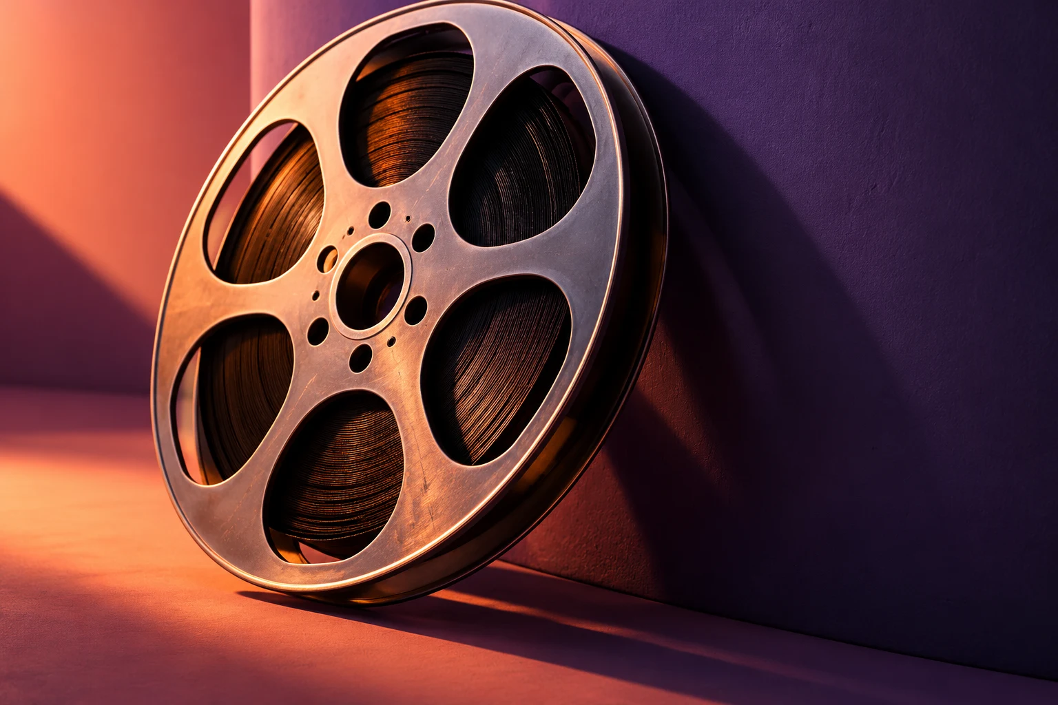 Bobina sin marcas generada con IA; contexto de industria cinematográfica, sin representar la propiedad de una empresa.